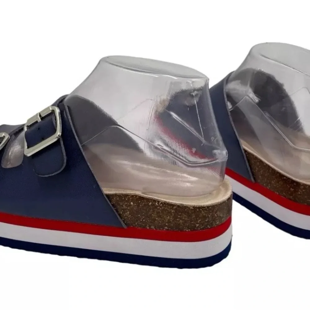 Madden Girl Women's Purr Sandal Blue Red White Cork Sz. 8M/ NEW - Picture 6 of 7